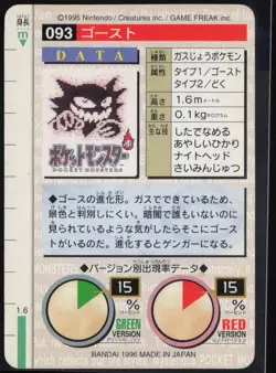 Haunter No. 093 Green Bandai Carddass Series 1-2 G 1996 Pokemon Japanese NM - Image 3