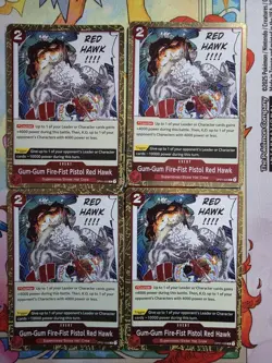 4x Playset One Piece CCG Foil Rare OP01-026 Gum-Gum Fire-Fist Pistol Red Hawk - Image 1