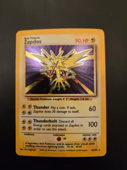 Pokemon Card Unlimited Edition Holo Rare Base Set 1999 Zapdos 16/102 PL - Image 1