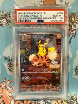 2023 POKEMON CARD TCG JPN SV-P PROMO 098/SV-P DETECTIVE PIKACHU PSA 10 - Image 1