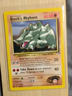 Pokemon Card Brock's Rhyhorn 22/132 WOTC Black Star Rare Gym Heroes NM Vintage - Image 1