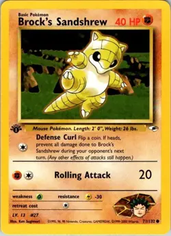 Pokemon 1st Edition Card TCG Gym Heroes LP-NM Brock's Sandshrew 71/132 - Image 1