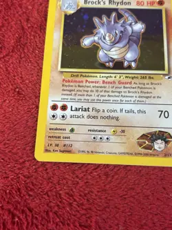 Brock's Rhydon 002/132 Gym Heroes Holo Wotc Pokemon Card Played - Image 4
