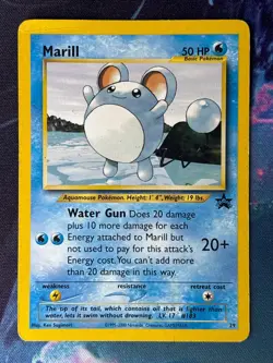 Marill - 29 - Pokemon - Common - Black Star - Movie Promo Card - Vintage DMG - Image 1