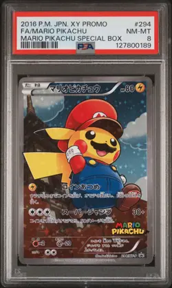 2016 POKEMON JPN XY PROMO MARIO PIKACHU SPECIAL BOX FULL ART/MARIO PIKACHU PSA 8 - Image 1
