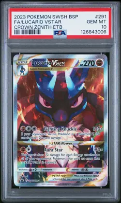 Pokemon Lucario VSTAR Crown Zenith ETB Full Art Promo SWSH291 PSA 10 Gem Mint - Image 1