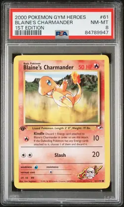 2000 POKEMON GYM HEROES 1ST ED #61 BLAINE'S CHARMANDER PSA 8 - Image 1