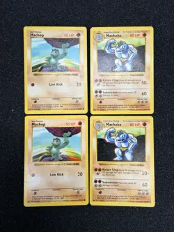 2x Machop 52/102 2x Machoke 34/102 Base Set Shadowless 1999 Vintage Pokemon Card - Image 1