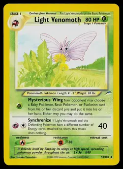 Pokemon Card - Light Venomoth Neo Destiny 53/105 Uncommon Non Holo - Image 1