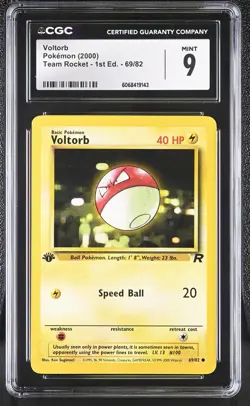 CGC 9 MINT Voltorb 2000 Team Rocket 1st Edition 69/82 Pokemon Card - Image 1