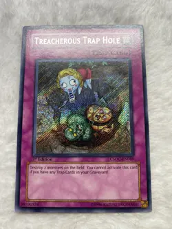 YuGiOh Secret Rare Treacherous Trap Hole 1st Edition CSOC-EN089 MP - Image 1