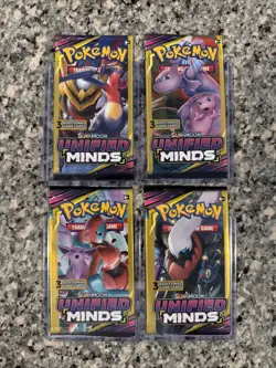 Unified Minds Booster Pack Complete Art Set Pokemon TCG 3 Card Pack (4 Packs) - Image 1