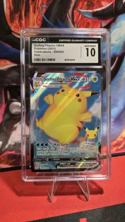 2021 Pokemon Celebrations Surfing Pikachu VMAX FULL ART 009/025 CGC 10 GEM MINT - Image 1
