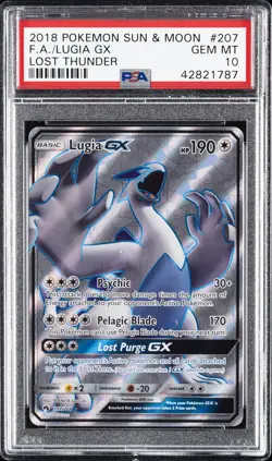 2018 POKEMON SUN & MOON LOST THUNDER #207 FULL ART/LUGIA GX PSA 10 - Image 1