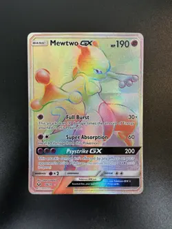 Pokemon Mewtwo GX Full Art Rainbow Secret Rare Card Shining Legends NM - Image 1