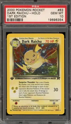 Pokemon Dark Raichu Team Rocket 1st Edition Holo Secret Rare #83 PSA 10 Gem Mint - Image 1