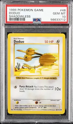 1999 POKEMON BASE SET SHADOWLESS #48 DODUO PSA 10 - Image 1