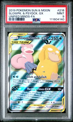 2019 POKEMON UNIFIED MINDS SLOWPOKE & PSYDUCK GX #218 PSA 9 MINT #111604140 - Image 1