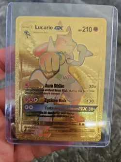 Lucario GX Rainbow Gold Foil Fan Art Vinyl Textured Collector Pokemon Card - Image 1