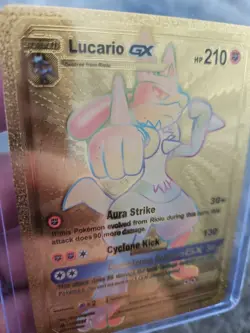 Lucario GX Rainbow Gold Foil Fan Art Vinyl Textured Collector Pokemon Card - Image 4