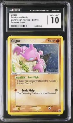 CGC 10 Gligar 2005 EX Unseen Forces 57/115 Reverse Holo STAMPED Pokemon Card - Image 1