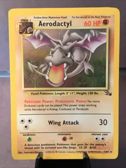 Pokemon TCG Aerodactyl 1/62 Fossil Holo Rare Unlimited Vintage WOTC 1999 MP - Image 1