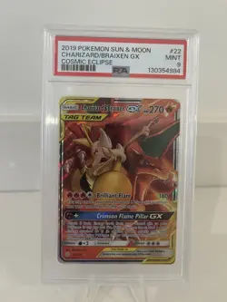 2019 POKEMON SUN & MOON COSMIC ECLIPSE #22 CHARIZARD & BRAIXEN GX PSA 9 - Image 1