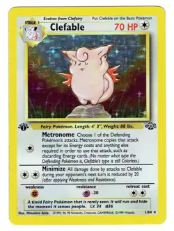 CLEFABLE 1 1ST EDITION HOLOFOIL JUNGLE 1999 POKEMON NM - Image 1