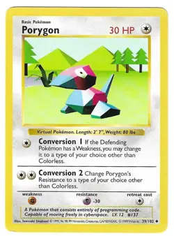 Pokemon TCG Original Base Set Porygon Shadowless Card #039/102 EUC - Image 1