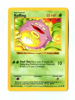 Vintage 1999 Shadowless KOFFING No. 51/102 Original POKEMON Card (Base Set) - Image 1