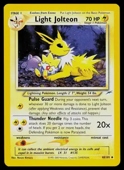 Pokemon Card - Light Jolteon Neo Destiny 48/105 Uncommon Non Holo - Image 1