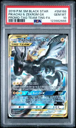 2019 POKEMON SM BLACK STAR PROMO #SM168 FULL ART/PIKACHU & ZEKROM GX PSA 10 - Image 1