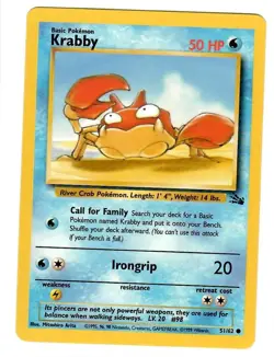 Pokemon Krabby Fossil Set 1999 51/62 NM original owner Common Never Played - Image 1