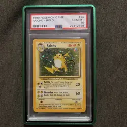 1999 POKEMON BASE SET UNLIMITED #14 RAICHU-HOLO PSA 10 - Image 1