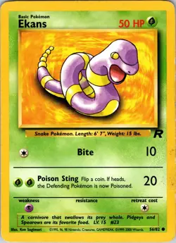 EKANS - Team Rocket Set - 56/82 - Common - Pokemon Card - Unlimited - MP - Image 1