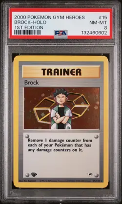 2000 Pokemon Gym Heroes #15 Brock-Holo 1st Edition PSA 8 - Image 1