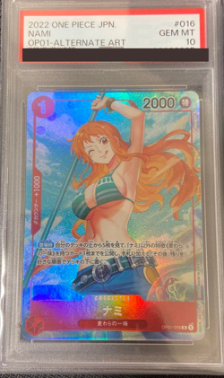 PSA 10 Nami OP01-016 One Piece Card Parallel R Alt Art Romance Dawn Japanese - Image 1