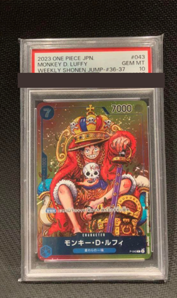 PSA 10 One Piece Card MONKEY D LUFFY WEEKLY SHONEN JUMP P-043 PROMO Japanese JP - Image 1