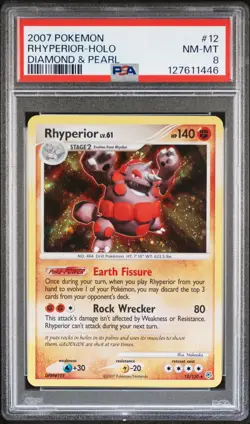 Pokemon Card Rhyperior 12/130 Holo Foil Diamond & Pearl PSA 8 NM-MT - Image 1