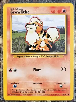 1999 Pokemon Basic Base Set Growlithe 28 NM or Better - Image 1
