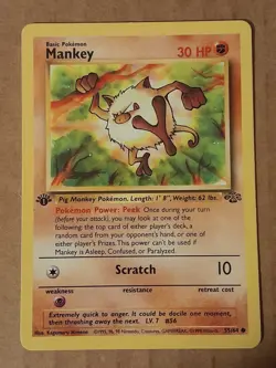 Pokemon Mankey 55/64 Jungle 1st Edition LP See Pictures - Image 1