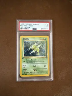 1999 Pokemon Scyther 1st Edition Holo 10/64 Jungle Set PSA 7 NM - Image 1