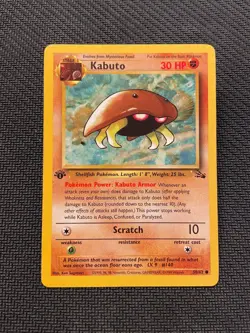1999 Fossil Kabuto 50/62 1st Edition Pokemon Card Vintage WOTC - Image 1