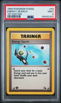 1999 POKEMON FOSSIL 1ST EDITION #59 ENERGY SEARCH PSA 9 - Image 1