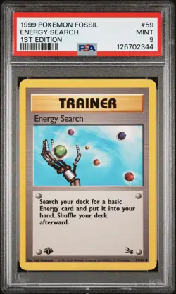 1999 POKEMON FOSSIL 1ST ED #59 ENERGY SEARCH PSA 9 - Image 1