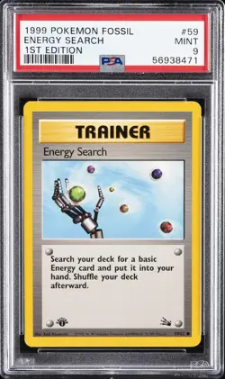 1999 POKEMON FOSSIL 1ST ED #59 ENERGY SEARCH PSA 9 - Image 1