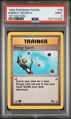 1999 POKEMON FOSSIL 1ST ED #59 ENERGY SEARCH PSA 9 - Image 1