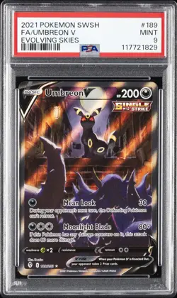 2021 POKEMON SWORD & SHIELD EVOLVING SKIES #189 FULL ART/UMBREON V PSA 9 - Image 1