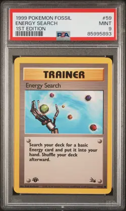 1999 POKEMON FOSSIL 1ST ED #59 ENERGY SEARCH PSA 9 - Image 1