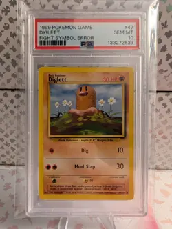 Pokemon DIGLETT Energy Misprint Error Card Base Set 47/102 WoTC 1999 PSA 10 - Image 1